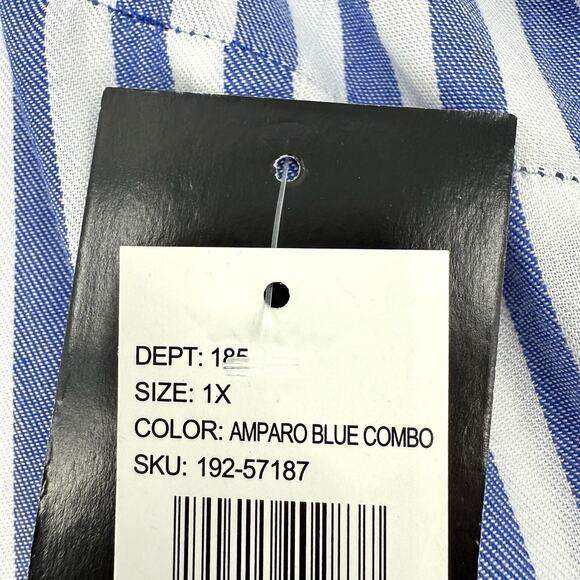 Fred David Plus Sz 1X Blue White Striped Flounce Sleeve Peplum Blouse Top Ruffle - Picture 6 of 10